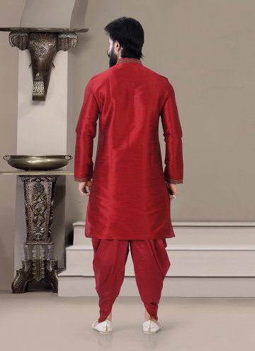 Red Silk Dhoti Kurta For Men
