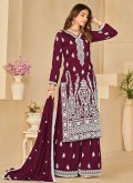 Alluring Wine Art Silk Embroidered Palazzo Suit - 2