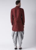 Partywear Maroon Dupion Silk Dhoti Kurta For Men - 1