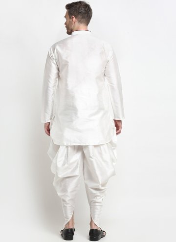 All White Fancy Dupion Silk Dhoti Kurta For Men