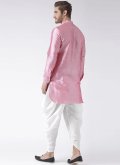 Pastel Pink Dupion Silk Dhoti Kurta For Men - 1