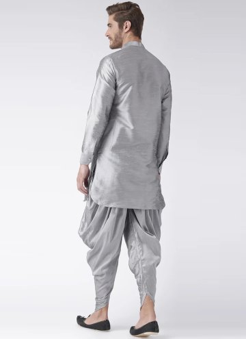 Stylish Grey Dupion Silk Dhoti Kurta For Men