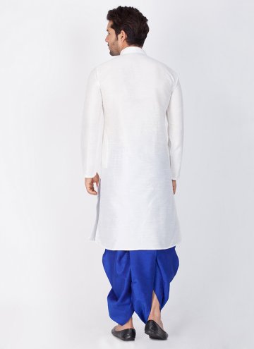 Modern White And Blue Dhoti Kurta For Men