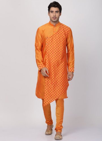 Contemporary Orange Kurta With Churidar For Men  