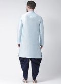 Indo Western Style Pastel Blue Dhoti Kurta For Men - 1