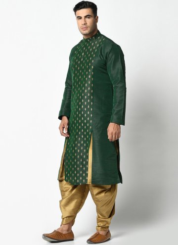 Sophisticated Green Art Dupion Silk Dhoti Kurta For Men