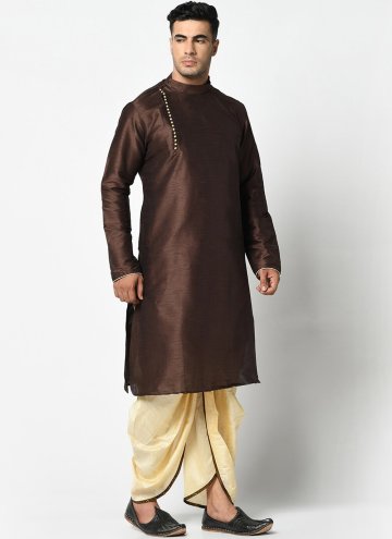 Contemporary Brown Dhupion Silk Banarasi Dhoti Kurta For Men