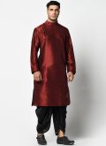 Modern Maroon Dhupion Silk Banarasi Dhoti Kurta For Men - 1