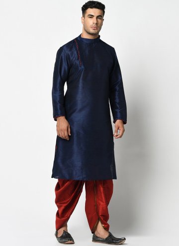 Polished Navy Blue Dhupion Silk Banarasi Dhoti Kurta For Men