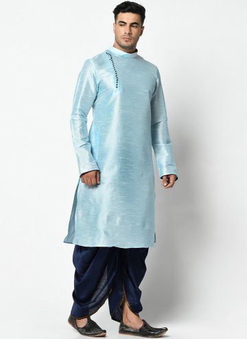 Pastel Blue Dhupion Silk Banarasi Dhoti Kurta For Men