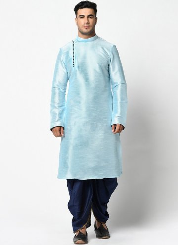Pastel Blue Dhupion Silk Banarasi Dhoti Kurta For Men