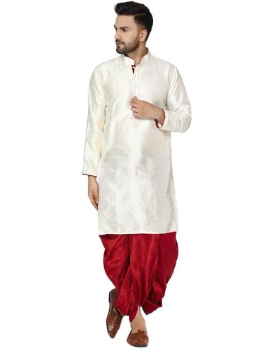 White Red Contrast Dhoti Kurta For Men