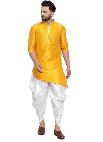 Yellow New Style Dhoti Kurta For Men