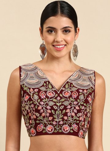 Maroon Embroidered Designer Blouse For Women