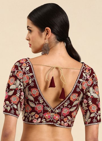 Charming Maroon Heavy Embroidered Designer Blouse For Women