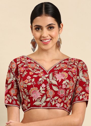 Glamorous Red Heavy Embroidered Designer Blouse Fo