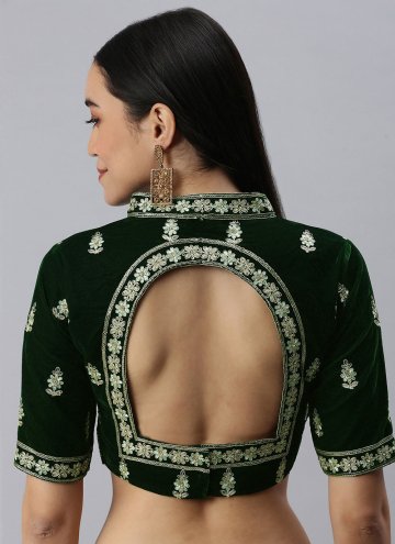 Attractive Green Traditional Embroidered Velvet Blouse