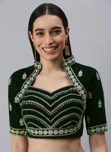 Attractive Green Traditional Embroidered Velvet Blouse