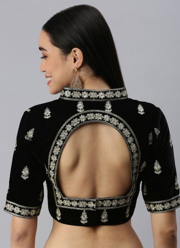 Eye Catching Black Traditional Embroidered Velvet Designer Blouse