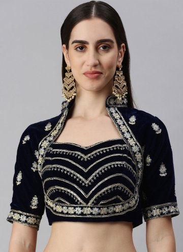 Traditional Blue Embroidered Velvet Designer Blouse