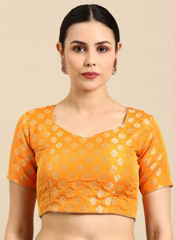 Yellow Jacquard Designer Blouse For Haldi