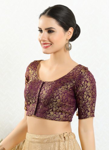 Engaging Wine Jacquard Brocade Blouse For Women