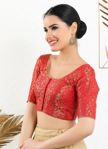 Ceremonial Red Jacquard Brocade Blouse For Women