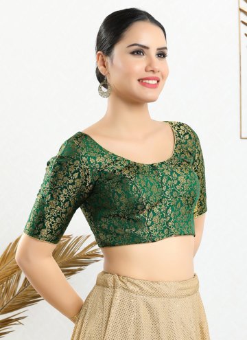 Appealing Electric Green Jacquard Brocade Blouse For Women