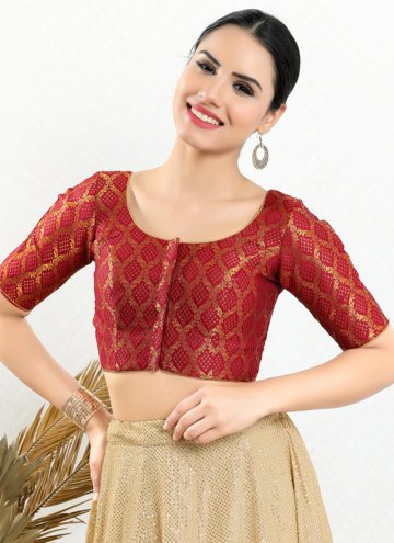 Readymade Red Color Fancy Jacquard Designer Blouse For Women