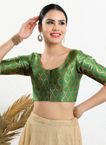 Traditional Green Fancy Jacquard Designer Blouse For Women