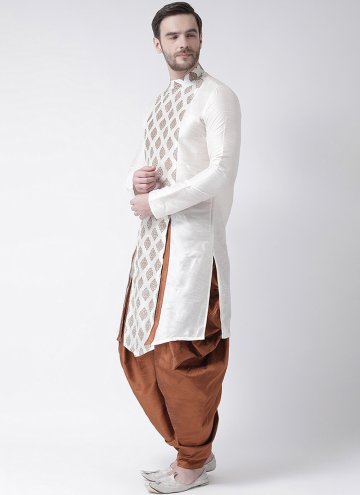 White and Brown Stylish Dhoti Kurta For Men
