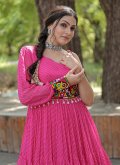 Pink Faux Georgette Digital Print Gown for Casual - 1
