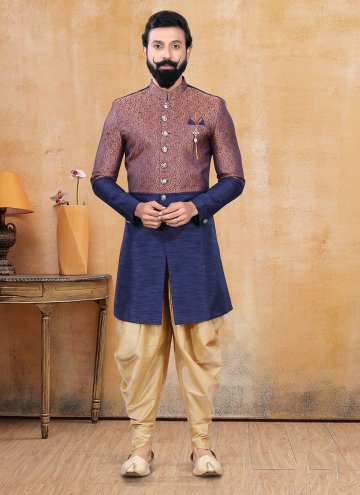 Maroon and blue jacquard silk fancy Dhoti Kurta for Engagement