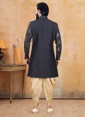 Black silk dhoti kurta with jacket style - 1