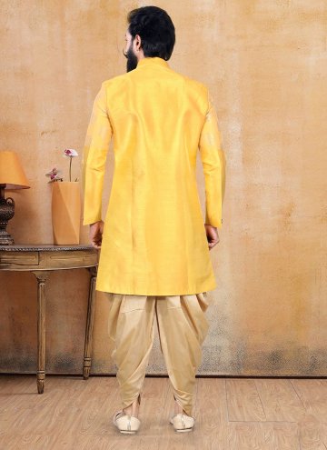 Yellow jacquard silk fancy dhoti kurta for ceremonial
