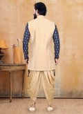 Royal beige and blue jacquard silk Fancy Dhoti Kurta With Jacket for Engagement - 1