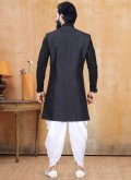Black Fancy Dhoti kurta in silk with jacket style - 1