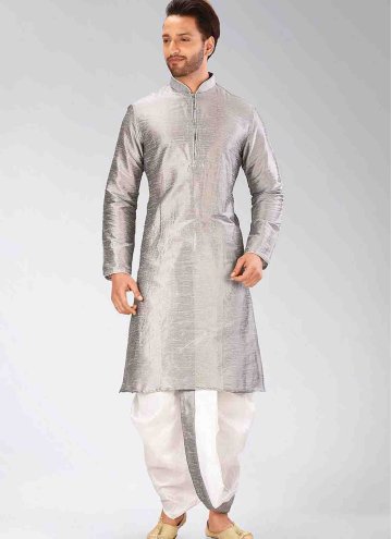 Grey dhoti kurta in art dupion silk  with plain wo