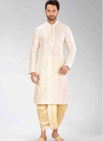 White dhoti kurta in Art dupion silk with plain work