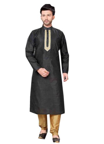 Black dhoti kurta in Art dupion silk with plain work