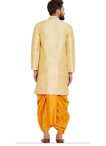 Gold color dhoti kurta in Art dupion silk with plain work