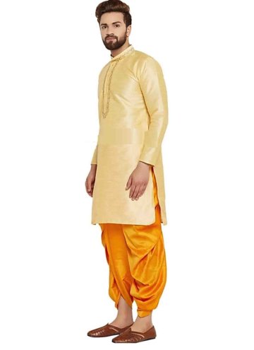 Gold color dhoti kurta in Art dupion silk with plain work