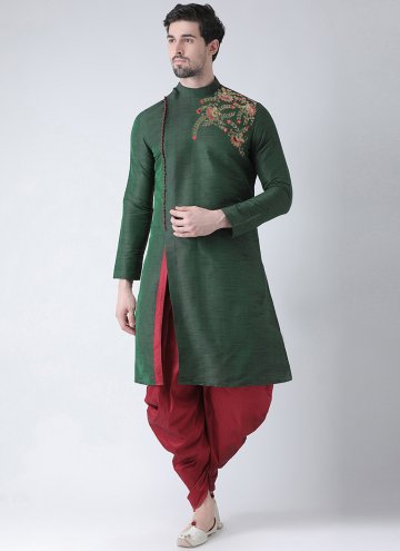 Fine Green Dupion Silk Embroidered Angarkha For Me