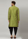 Dashing Green Dupion Silk Embroidered Angarkha For Men - 1