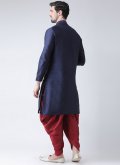 Cool Blue Dupion Silk Embroidered Angarkha For Men - 1