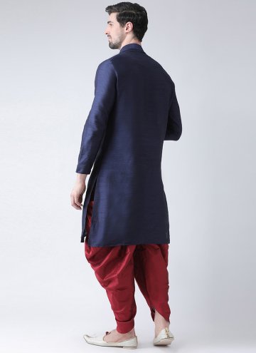 Cool Blue Dupion Silk Embroidered Angarkha For Men