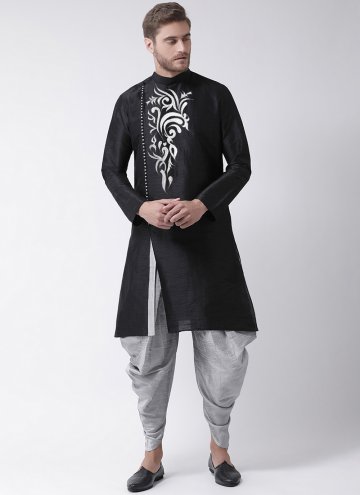 Flashy Black  Dupion Silk Embroidered Angarkha For Men