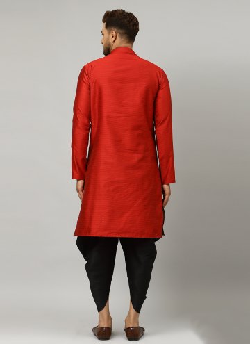 Eye Catching Red Dupion Silk Embroidered Angarkha For Men