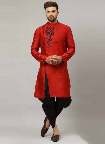 Eye Catching Red Dupion Silk Embroidered Angarkha For Men