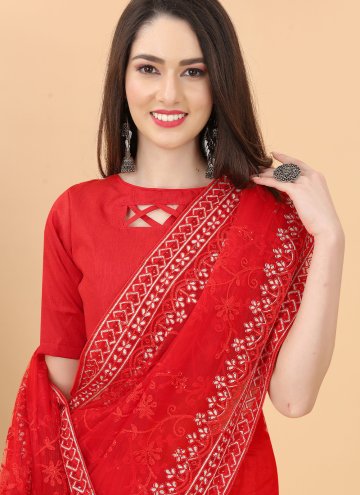 Aari Work Net Red Traditional Saree
